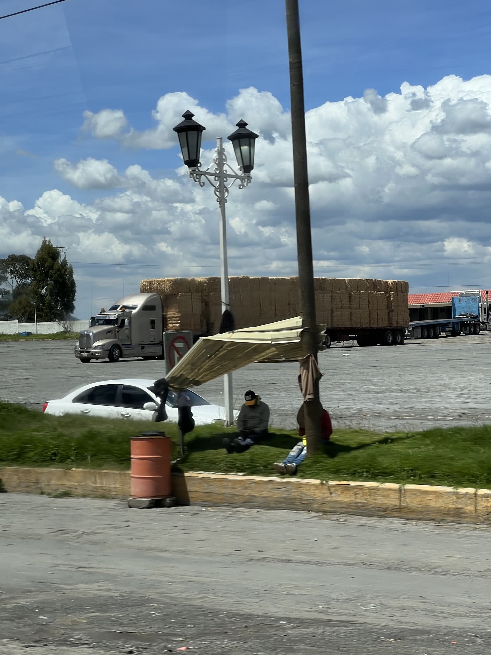 Tractocamión con doble remolque cargado de forraje
